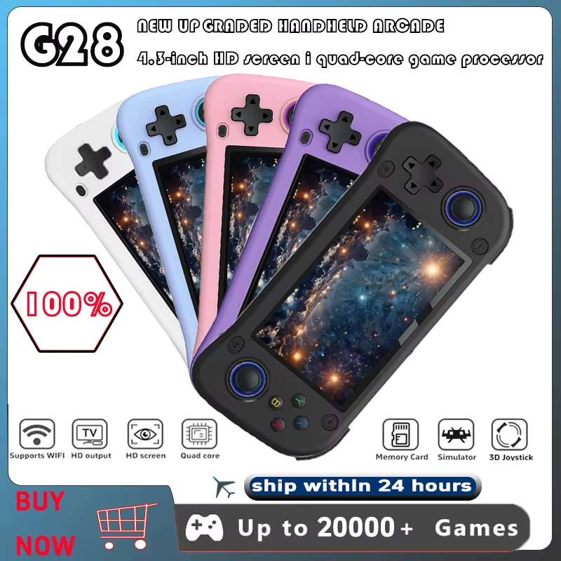 Gaming Console Handheld Retro - G28 レトロハンドヘルドビデオゲームコンソール Linuxシステム 4.3インチIPSスクリーン ポータブルポケットビデオプレーヤー 64GB