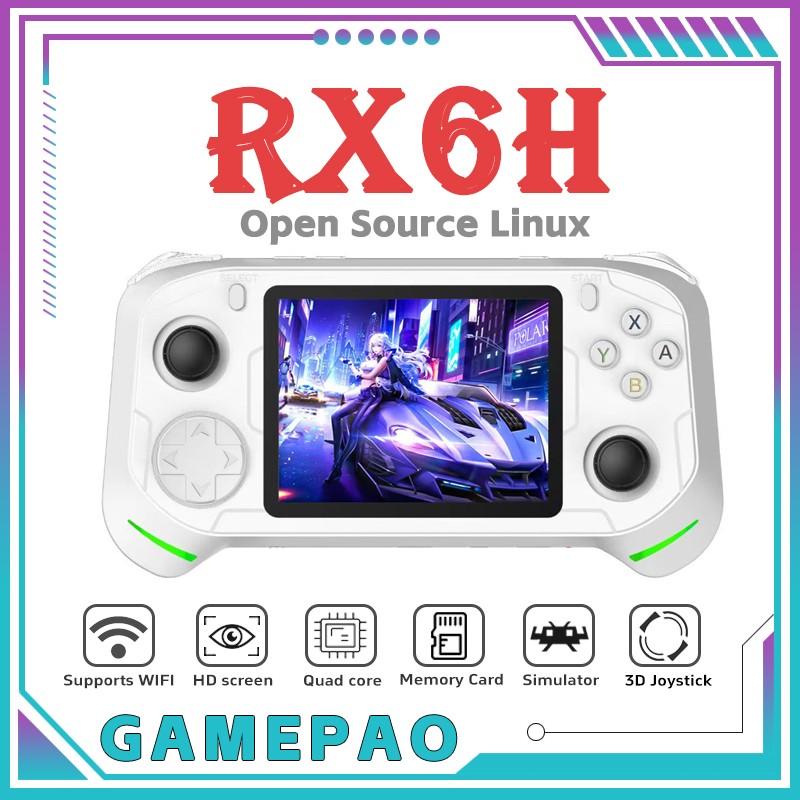 Gaming Console Handheld Retro - オープンソースRX6HレトロハンドヘルドビデオゲームコンソールLinuxシステム3.5インチIPSスクリーンポータブルポケットビデオプレーヤー64GBゲーム