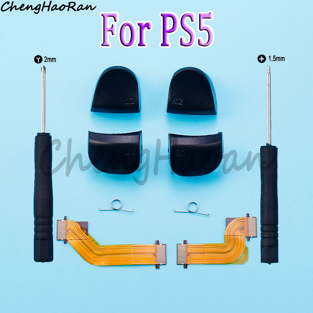 Gaming Console Kit - Ps5ゲームパッド、コントローラー修理、交換用アクセサリー用のトリガーボタンスプリングおよびリボンフレックスケーブル、v1.0、l1、r1、l2、r2、1セットに適合