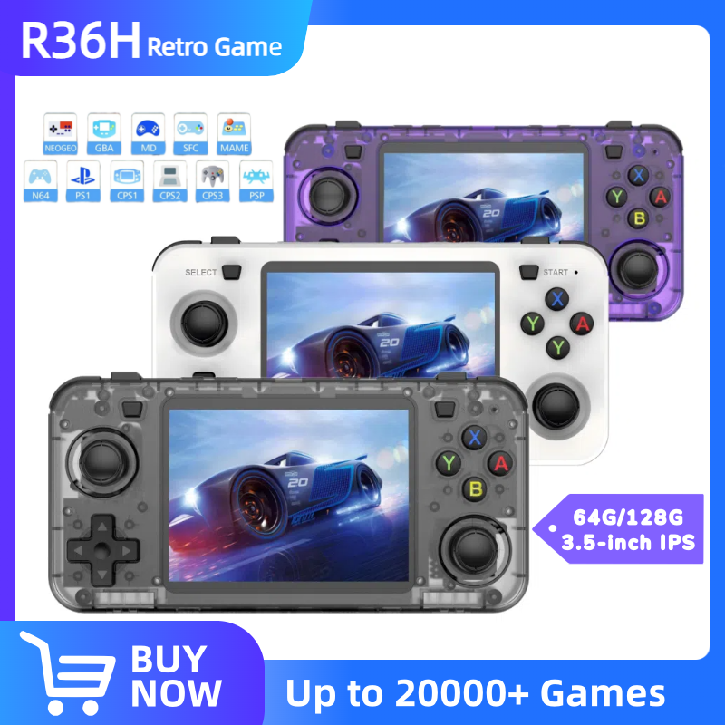 Gaming Console Handheld Retro - R36H レトロハンドヘルドゲーム機 Linuxシステム搭載 3.5インチIPSスクリーン ポータブルハンドヘルドビデオプレーヤー