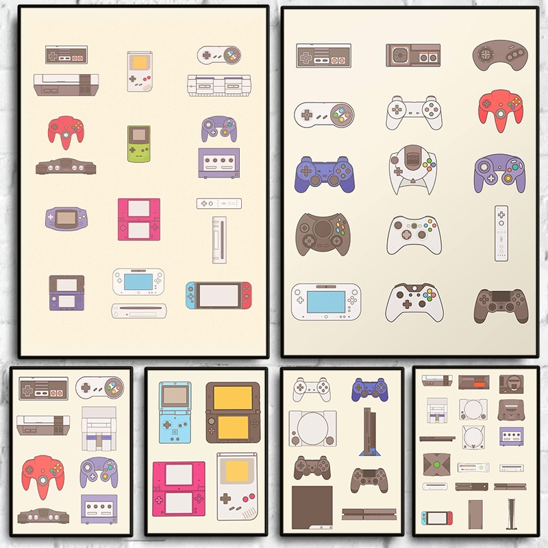 Gaming Console Room - ビデオゲーム携帯型およびコンソール進化ポスターゲームパッドキャンバス絵画ウォールアート写真、ゲームルーム、男の隠れ家、家の装飾用
