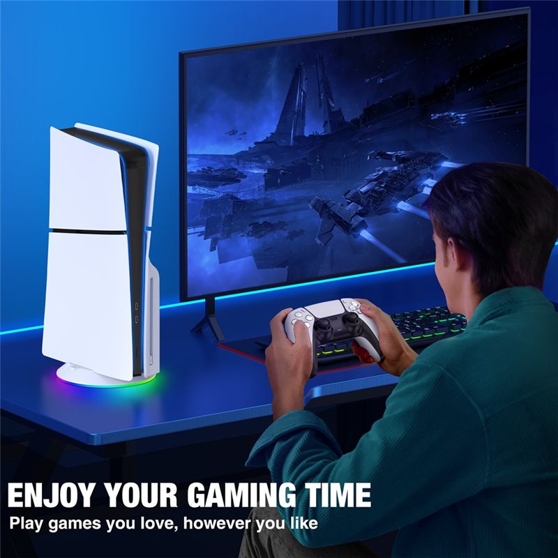 AED7-PS5スリム/PS5プロコンソール用RGBライト付 - Gaming Console Holder のレビューと価格